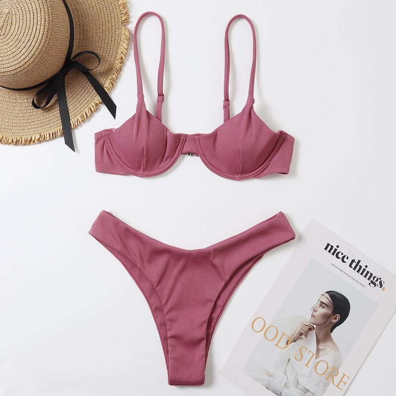 

Underwire High Leg Bikini Swimsuit, Rusty rose