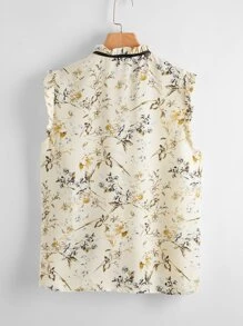 SHEIN VCAY 大碼褶邊繫帶領花卉上衣 - 彩色 - 查看 2