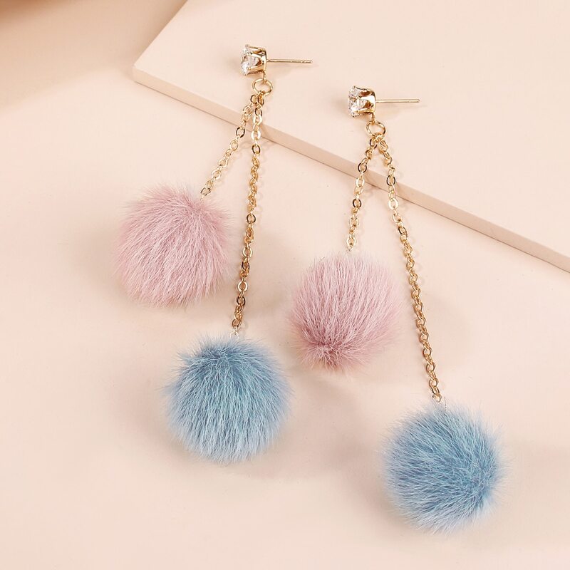 

Pom Pom Chain Drop Earrings, Multicolor
