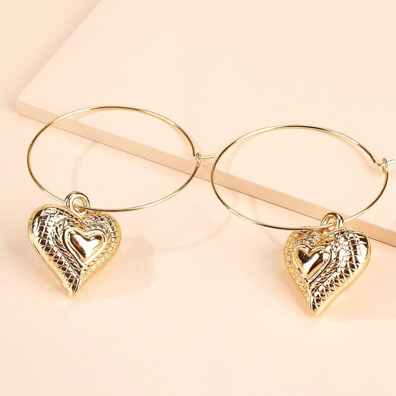 

Heart Charm Hoop Earrings, Gold