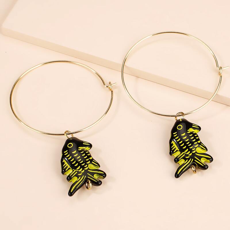 

Fish Charm Hoop Earrings, Multicolor
