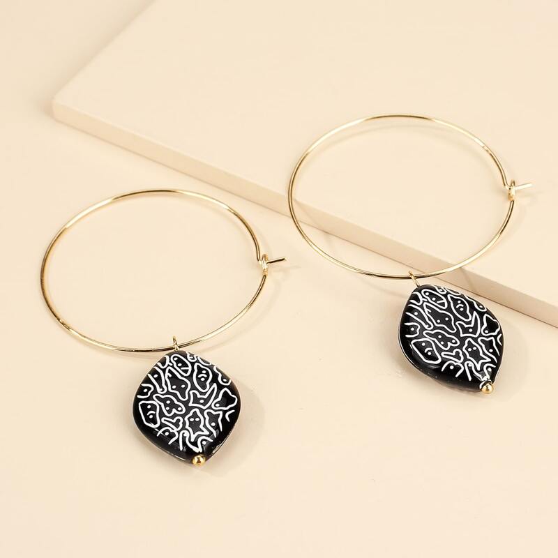 

Diamond Charm Hoop Earrings, Black