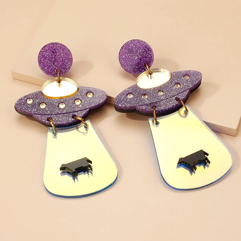 

UFO Design Drop Earrings, Purple