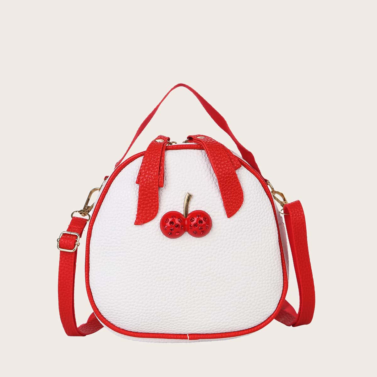 

Cherry Decor Contrast Binding Backpack, White