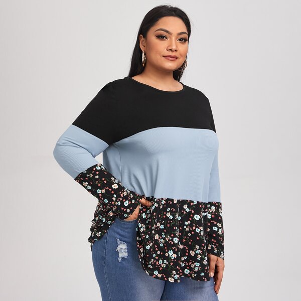 

Plus Colorblock Floral Tee, Multicolor