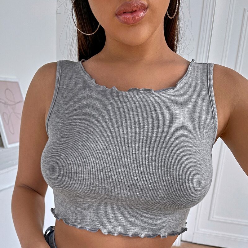 

Lettuce Trim Crop Tank Top, Grey