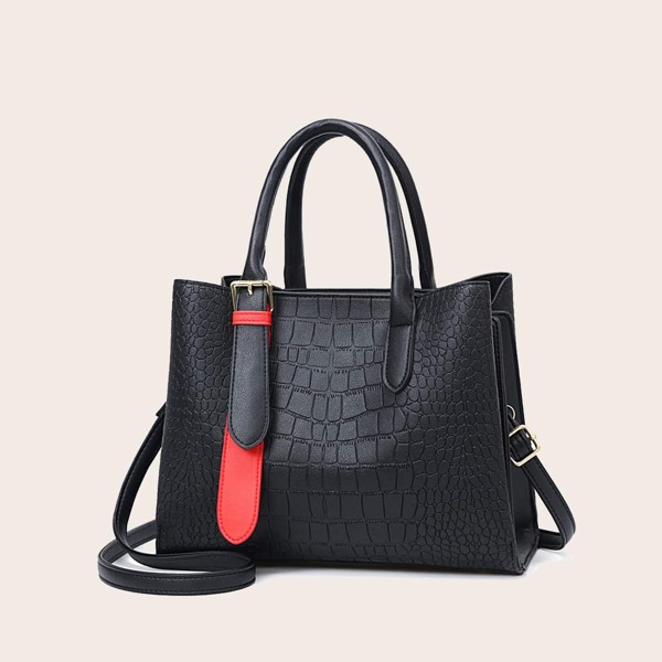 

Croc Embossed Tote Bag, Black