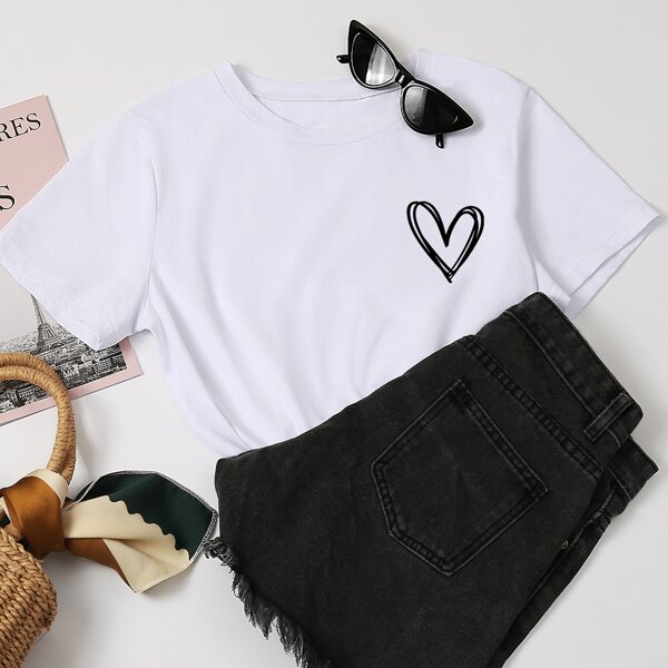 

Heart Print Tee, White