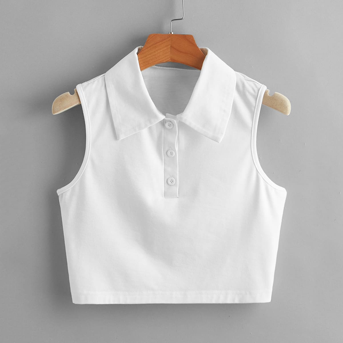 

Solid Polo Neck Tank Top, White