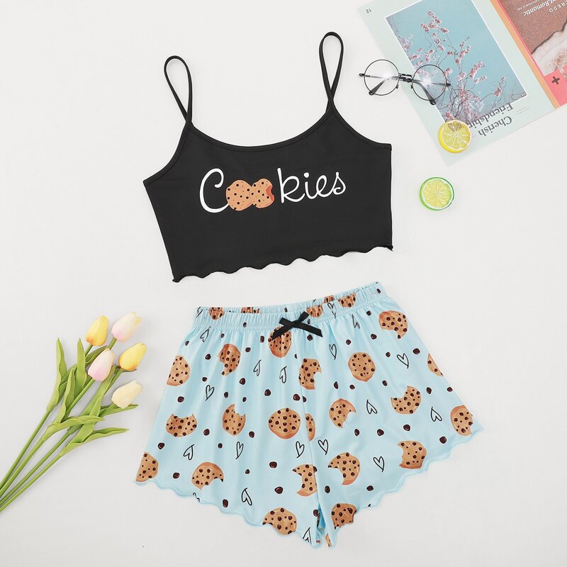 

Cookie And Letter Graphic Pajama Set, Multicolor