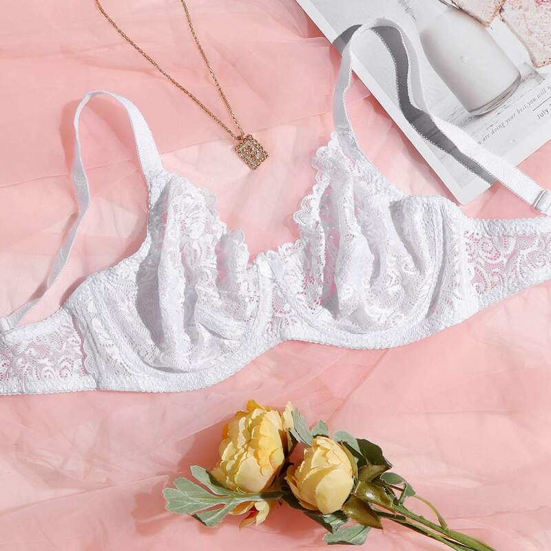 

Floral Lace Underwire Bra, White