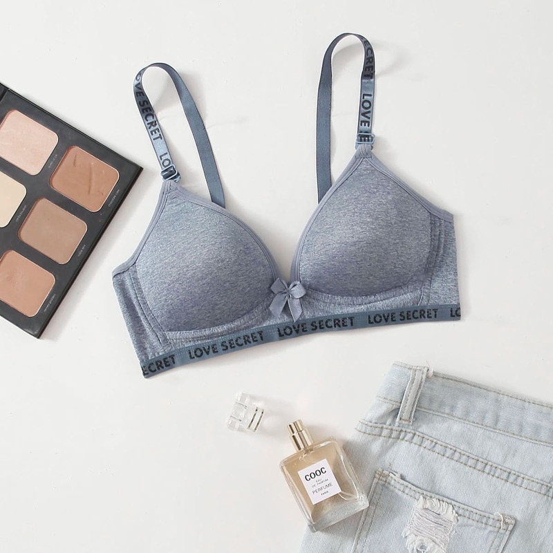 

Letter Print Tape Wireless Bra, Blue