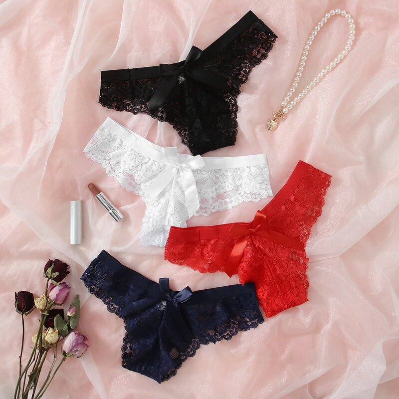 

4pack Bow Decor Floral Lace Panty Set, Multicolor