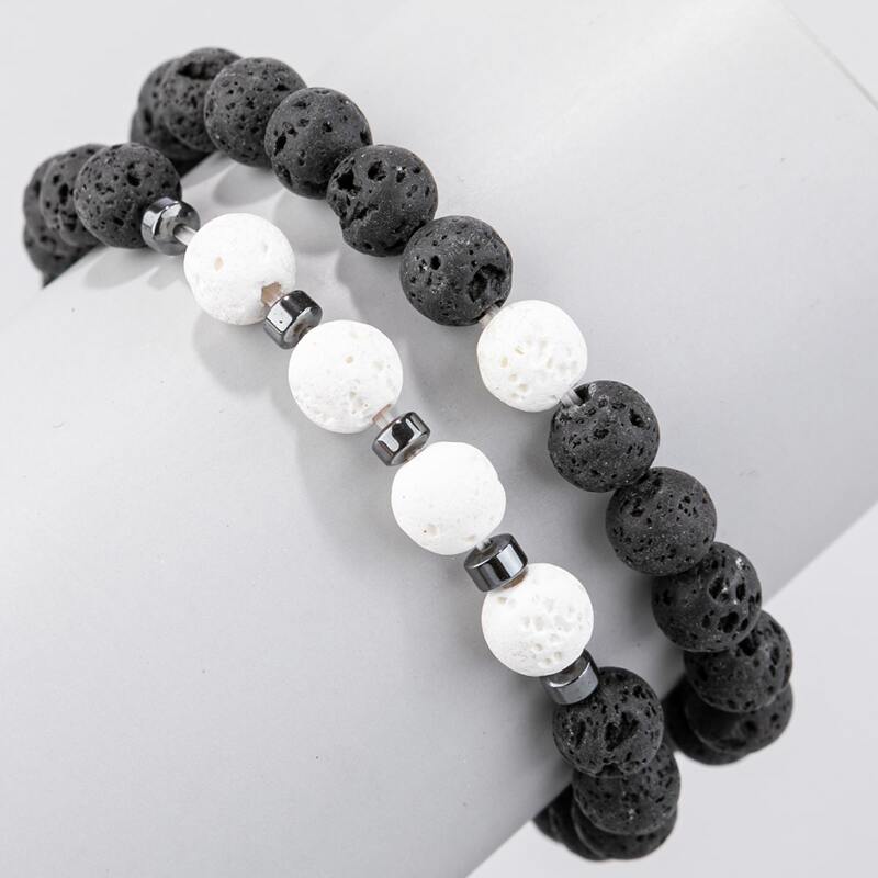 

2pcs Guys Round Beaded Bracelet, Multicolor
