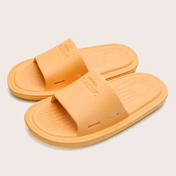 

Open Toe Letter Embossed Slides, Yellow