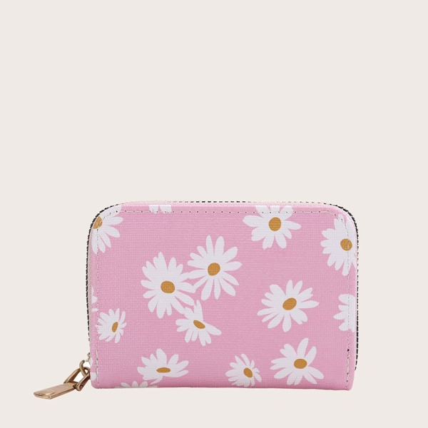 

Girls Daisy Floral Graphic Zipper Around Purse, Pink