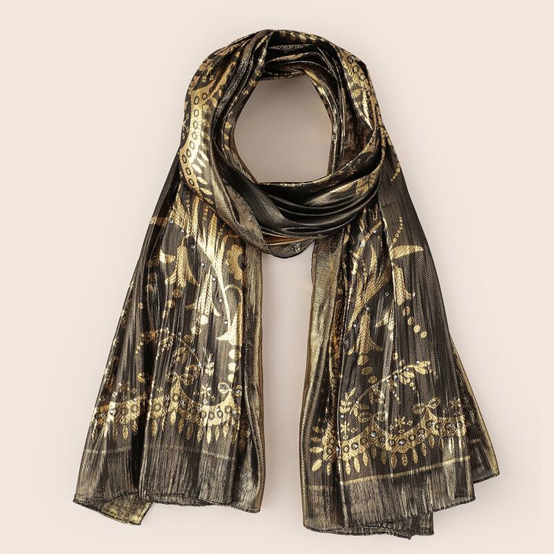 

Floral Print Scarf, Gold