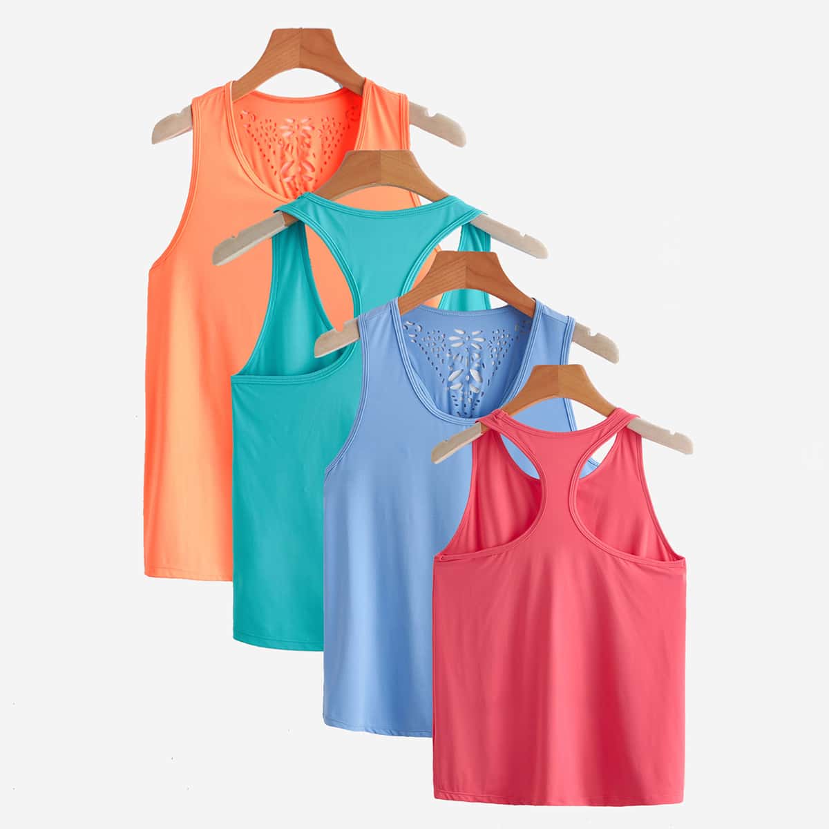 

4pcs Laser Cut Racer Back Sports Tank Top, Multicolor