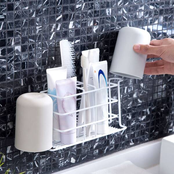 

1pc Wall Mounted Iron Toothbrush Storage Rack, White