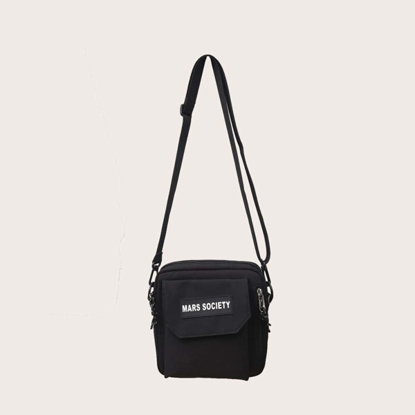 

Men Letter Patch Crossbody Bag, Black