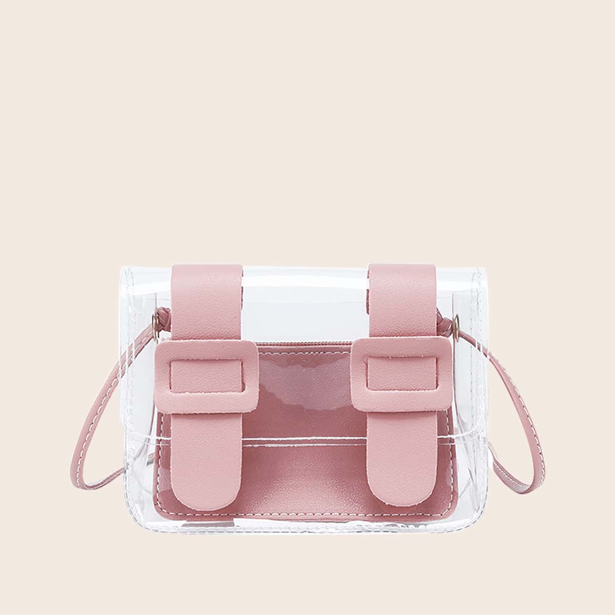 

Clear Crossbody Bag With Inner Pouch, Pink