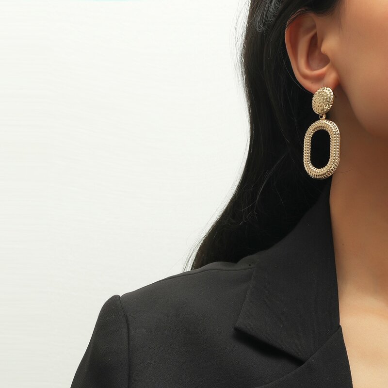 

Textured Metal Geometric Drop Earrings, Gold