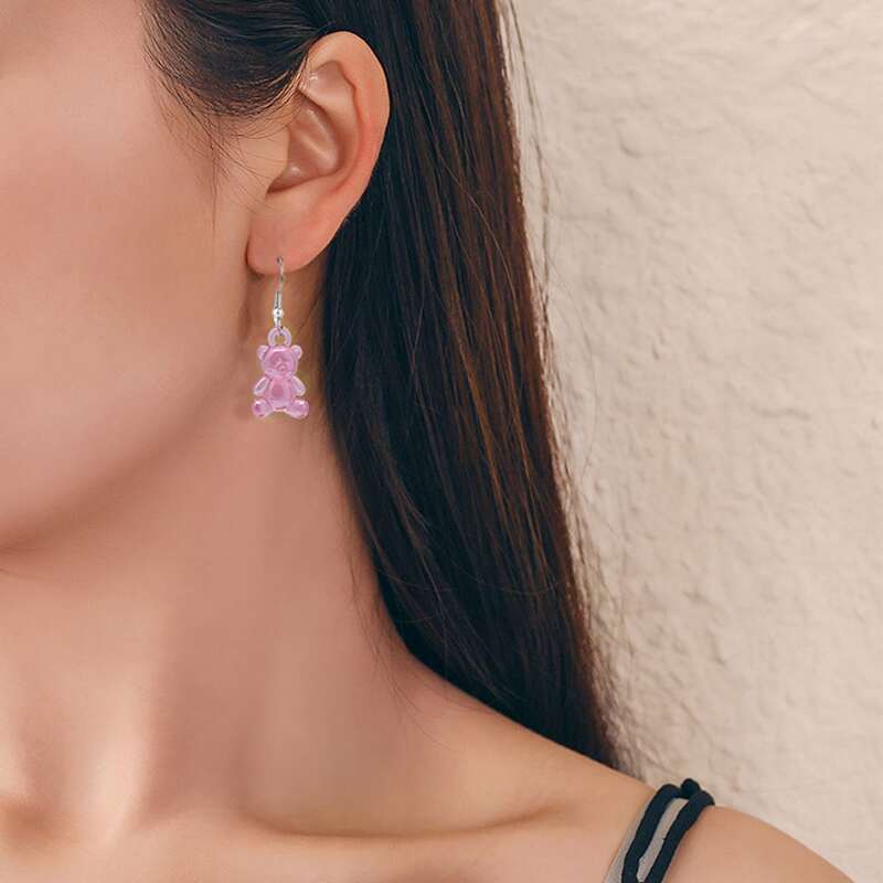

Bear Design Drop Earrings, Pink
