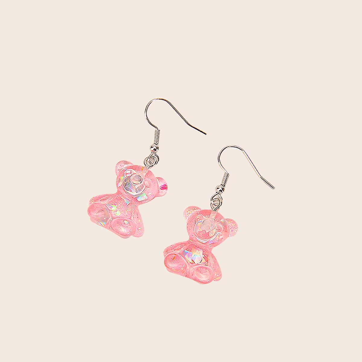 

Bear Design Drop Earrings, Pink