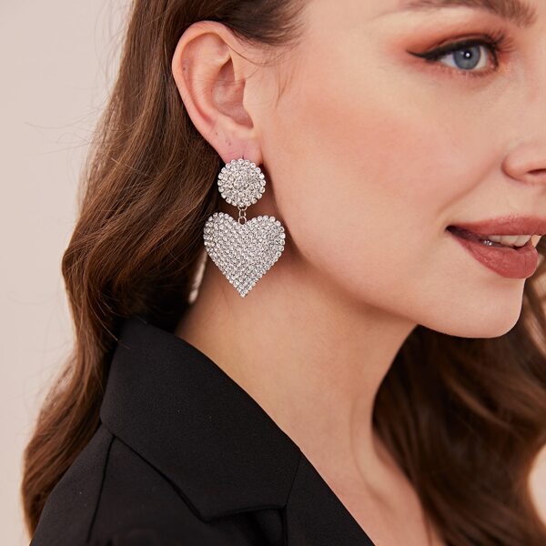 

Rhinestone & Heart Drop Earrings, Silver