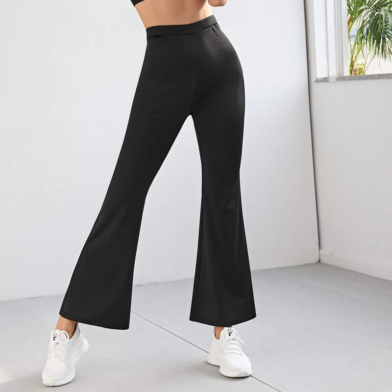

Flare Leg Solid Sports Pants, Black
