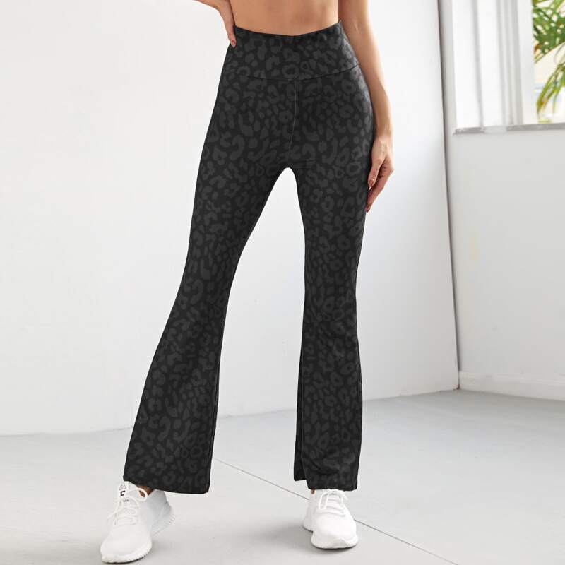 

Allover Print Flare Leg Sports Pants, Black