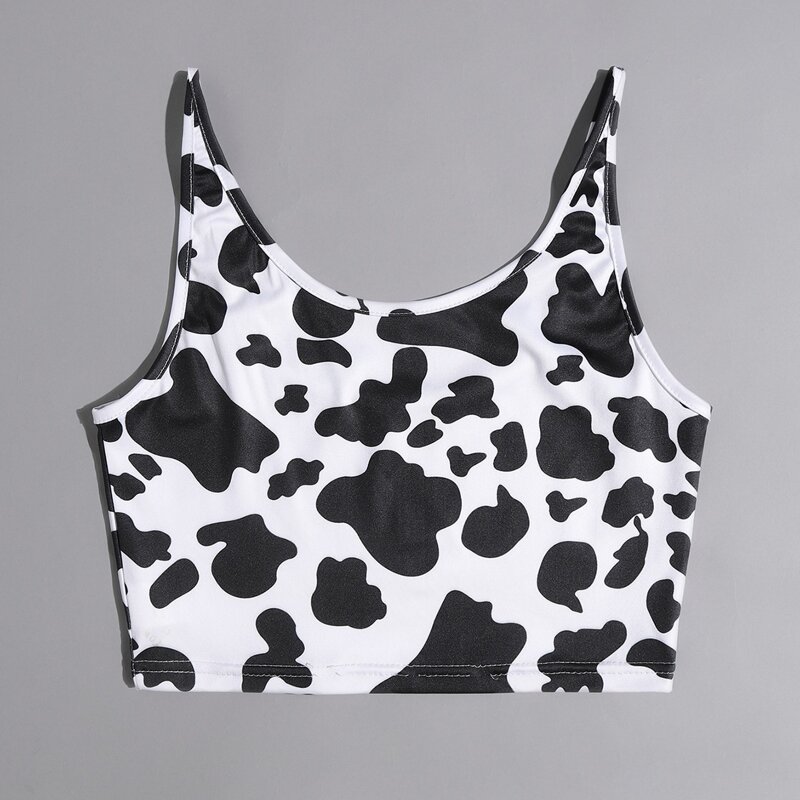 

Cow Print Crop Tank Top, Black and white
