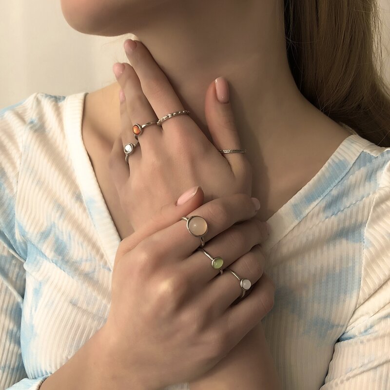 

8pcs Stone Decor Ring, Silver