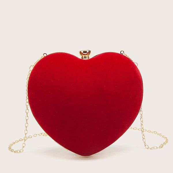 

Mini Velvet Heart Design Clutch Bag, Red
