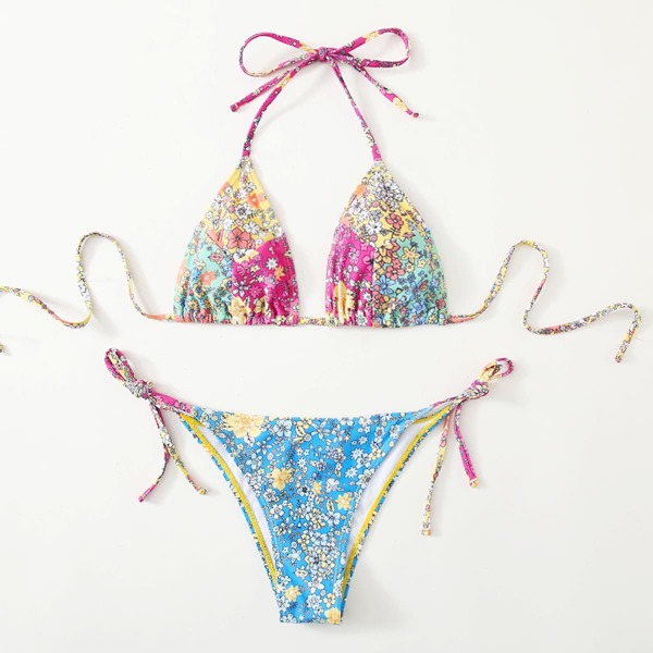 

Ditsy Floral Halter Thong Bikini Swimsuit, Multicolor