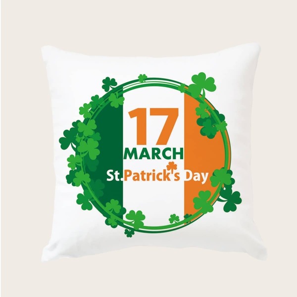 

Saint Patrick's Day Print Cushion Cover Without Filler, White
