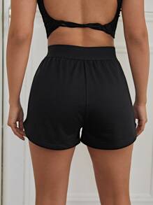 SHEIN EZwear Letter Patched Track Shorts - Black - View 2