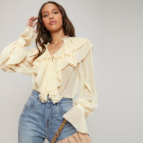 

POET SLEEVE RUFFLE BLOUSE, Yellow