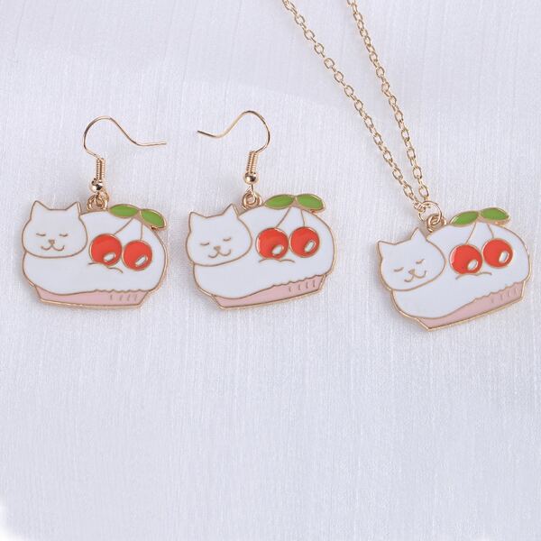

3pcs Girls Cat Decor Jewelry Set, Multicolor