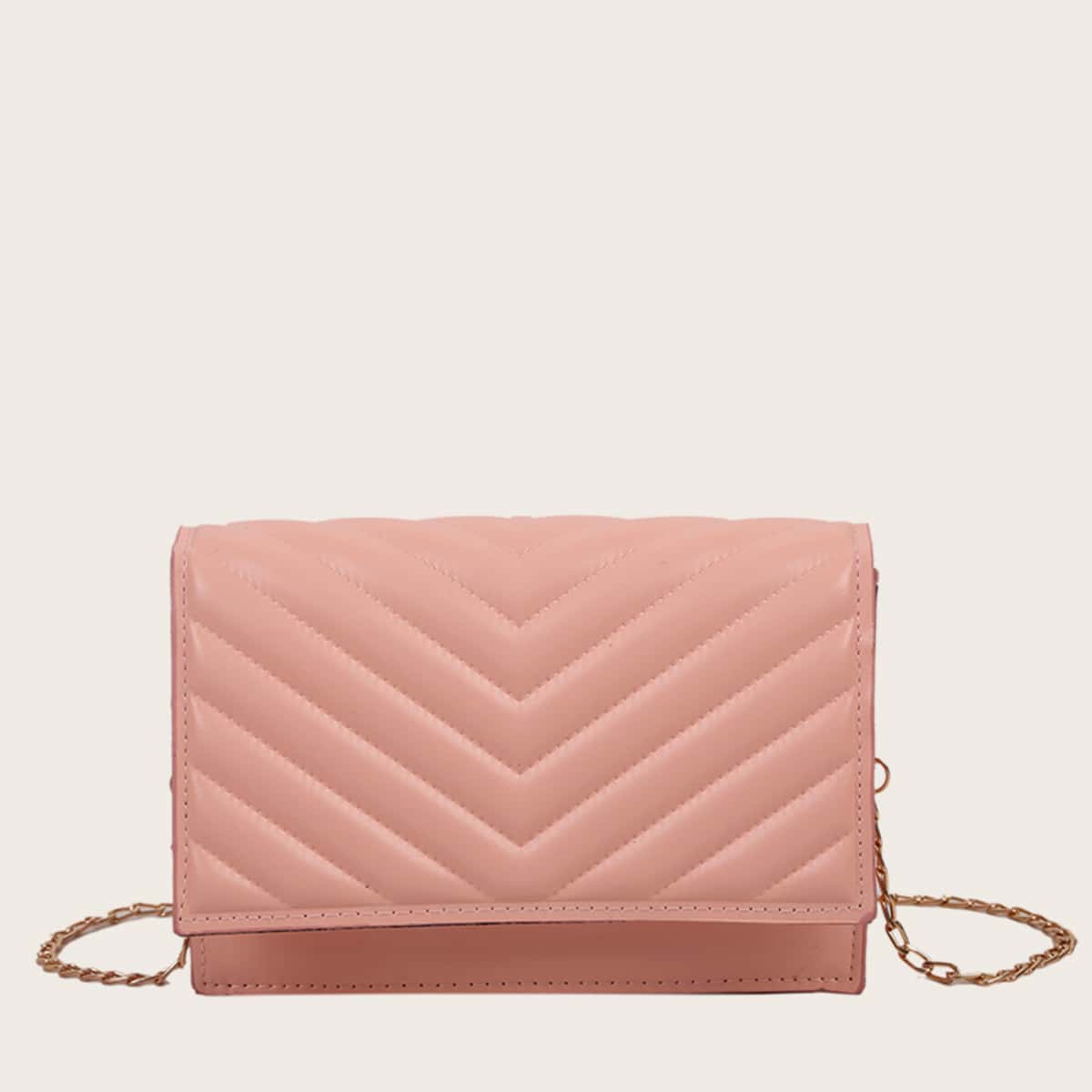 

Chevron Flap Chain Crossbody Bag, Coral pink