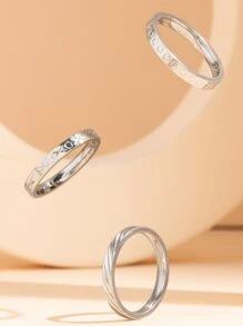 時尚流行3件套男士簡約戒指不銹鋼適合珠寶禮物和時尚外觀 - 銀色 - 查看 1