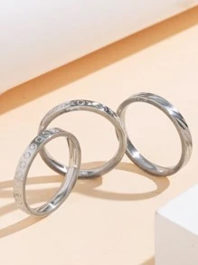 時尚流行3件套男士簡約戒指不銹鋼適合珠寶禮物和時尚外觀 - 銀色 - 查看 3