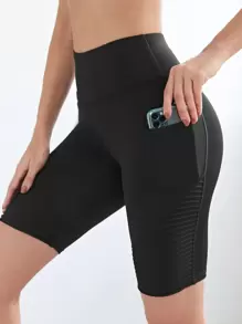 Easithlete Wideband Waist Sports Biker Shorts With Phone Pocket Yoga Women Pants