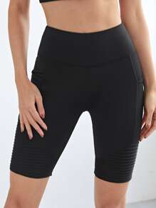 Easithlete Wideband Waist Sports Biker Shorts With Phone Pocket Yoga Women Pants