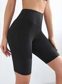 Easithlete Wideband Waist Sports Biker Shorts With Phone Pocket Yoga Women Pants