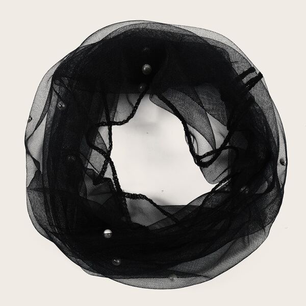 

Faux Pearl Decor Mesh Scarf, Black