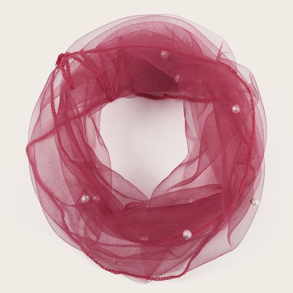 

Faux Pearl Decor Mesh Scarf, Burgundy