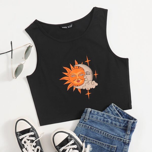

Sun & Figure Graphic Tank Top, Black