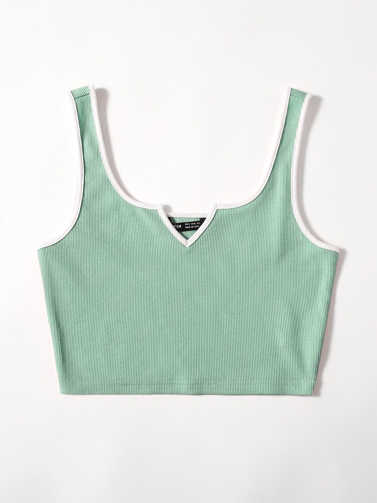 SHEIN EZwear 缺口領鑲邊背心上衣 - 薄荷綠 - 查看 3