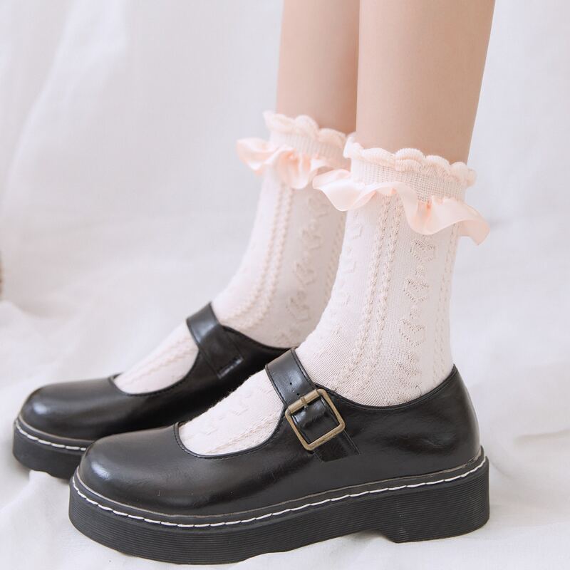 

Frill Trim Crew Socks, Baby pink